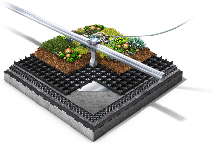 Grafik Gründach mit Fallnet® SR-Rail